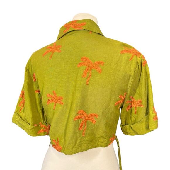 MAAC Zurri embroidered pal crop collared button up blouse green XS - Picture 10 of 16